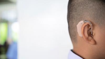 Diagnostics and audiology Ear with a hearing aid