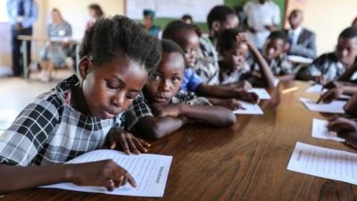 Classroom children reading Zambia